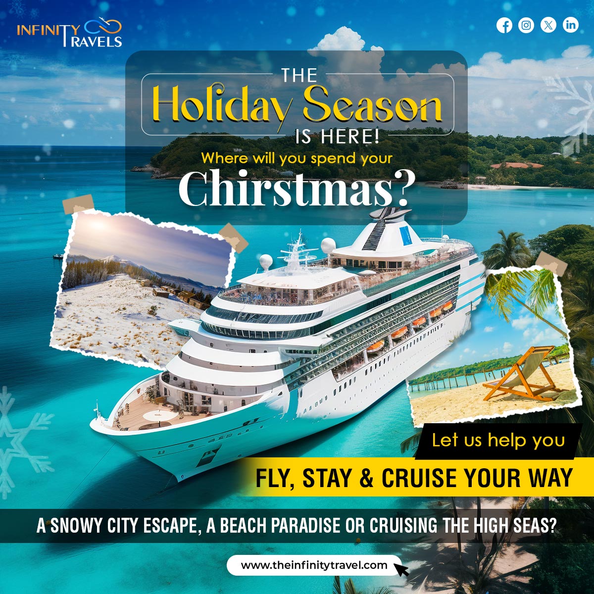 infinitytravelU's tweet photo. Christmas plans? We’ve got infinite possibilities! 🎄🎉
A winter wonderland, a tropical paradise, or a luxury cruise..✈🚢

Infinity Travels: Your festive getaway experts.
📞 Call us: +𝟏-𝟖𝟖𝟖-𝟗𝟑𝟑-𝟏𝟗𝟐𝟔
🌐 https://t.co/e9O4abuWWE https://t.co/8eEK4Fd3tt