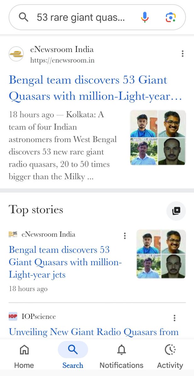 TUHINSAJJADSK1's tweet image. If you google &quot;53 rare giant quasars&quot;, see my story is top story in the internet search engine.

enewsroom.in/bengal-researc…

#giantradioquasars #Astronomy #scicomm