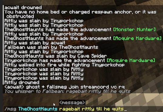 acwaitlive's tweet image. average minecraft smp chat 😭