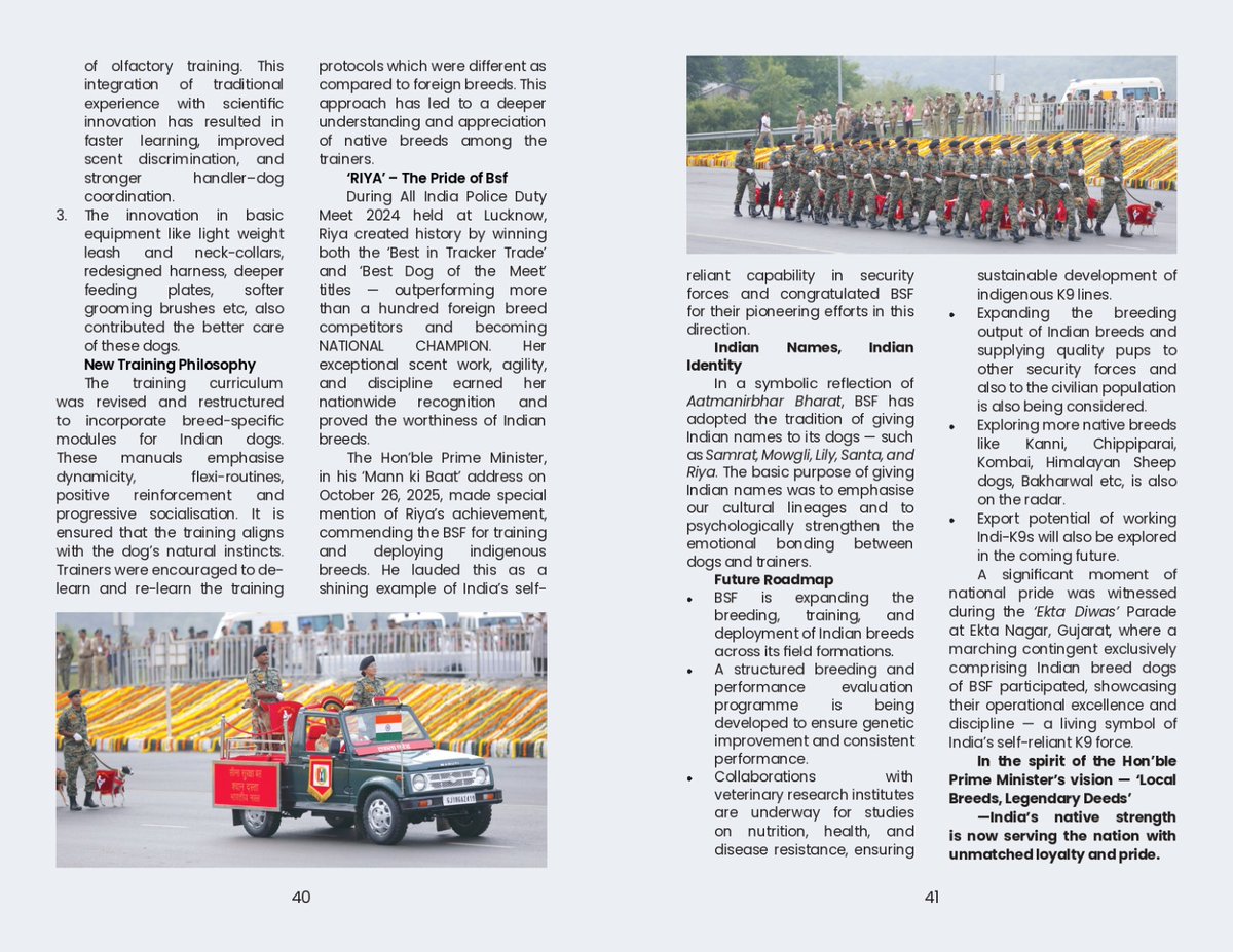 MIB_India's tweet photo. Indigenous K9s are becoming India’s frontline heroes—from explosive detection to border patrol. PM @narendramodi praised BSF &amp; CRPF’s efforts in #MannKiBaat.

Dive deeper through @Shamsher_IPS’s article in the Mann Ki Baat booklet.

Read here: https://t.co/U1vX1RMiUQ https://t.co/q8wGHk7dlM