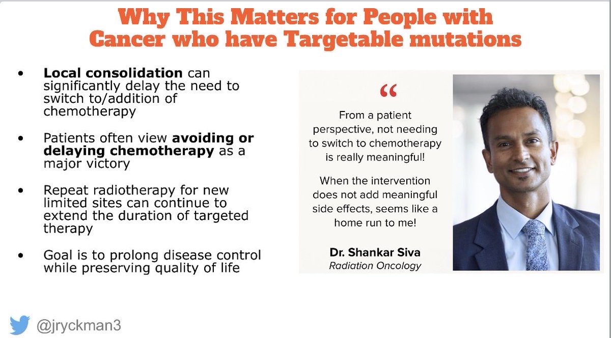 jryckman3's tweet image. Here are some practical uses of oligo(SB)RT in the meantime

1) LCT to maintain current systemic therapy, 2) LCT for systemic therapy holiday and 3) LCT in lieu of systemic therapy.