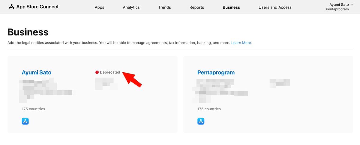 PentaPROgram's tweet image. App Storeで、BusinessがDeprecatedになってしまい、アプリの更新をリリースできなくなってしまった。どこからも何も更新できないし、Appleに問い合わせてるんだけど返信もこない🥹