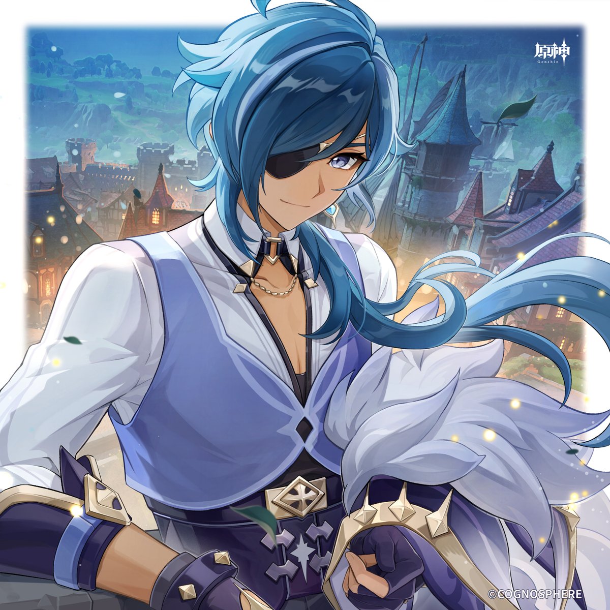 Genshin_7's tweet image. #原神_キャラ生誕祭
【#ガイア生誕祭2025】
酒場で飲んだ後は、時々こうしてテラスで夜風に当たるんだ。
後ろには賑やかな酒場、目の前には静かな星空…一度に両方楽しめるなんて、最高の場所だろ？
——お前も分かるか。ハハ、どうやら気が合うようだな。
おっと、マントを貸してやろう。風邪ひくなよ。