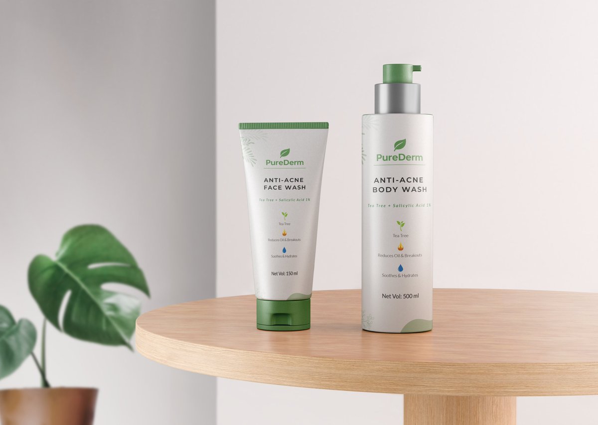 grafzygrove's tweet photo. Beauty on the outside, care on the inside! 
Our Pure Derm Anti-Acne Face Wash &amp; Body Wash comes in a thoughtfully designed label that’s as fresh and clean as the skin it nourishes. 

#designmeetsskincare #purederm  #labeldesign #label #bodywash #facewash #graphicdesign https://t.co/VOm0VUlemX