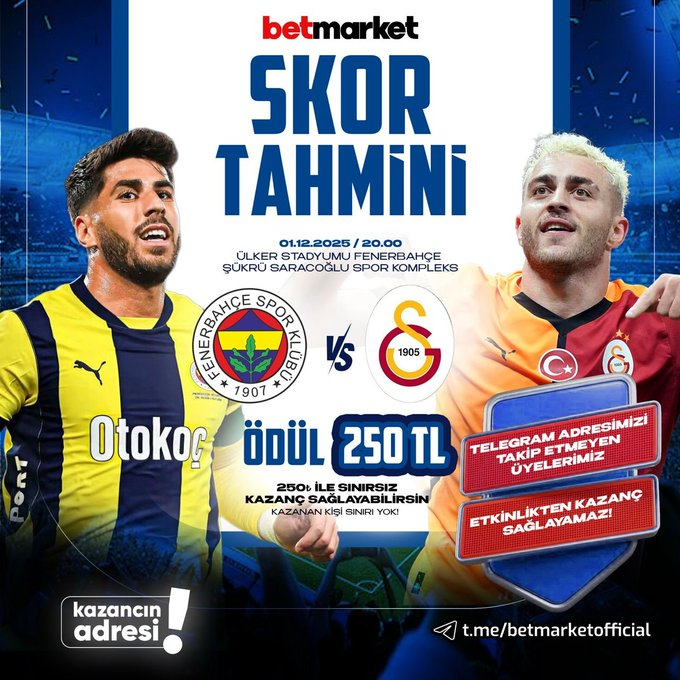 BetmarketTR_'s tweet image. 🎁 #BETMARKET SÜPER LİG DERBİ Maçına Özel HEDİYE

🟨🟦 FENERBAHÇE Evinde Ezeli Rakibi 🟨🟥GALATASARAY ı Konuk Ediyor

❓Maçın Skorunu Doğru Tahmin Eden HERKESE 2️⃣5️⃣0️⃣₺ NAKİT

💰250₺ İle Sınırsız Kazanç Sağlayabilirsin

🖍Etkinlik Katılım Formu: t.ly/BetmarketEtkin…