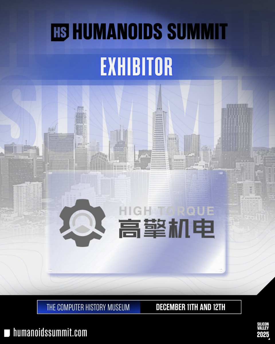 HumanoidsSummit's tweet image. ⚡ Robots that hit hard, build light, and scale fast. @HTrobotics will be exhibiting at the Humanoids Summit this December in Silicon Valley. 

🔗 Secure your access: humanoidssummit.com

#HumanoidsSummit #EmbodiedAI #PhysicalAI #Robotics #Innovation`