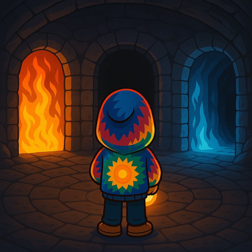 ✨ ᴛʜᴇ ᴄʜᴏɪᴄᴇ ᴏꜰ ᴛʜʀᴇᴇ ᴛᴜɴɴᴇʟs ✨

Little Ollie steps into the chamber, the Chainstone glowing in his hands like a tiny caged sun ☀️
Ahead: three tunnels — each leading to a different trial… and a different truth.

He glances back at us.

“Alright team… which path