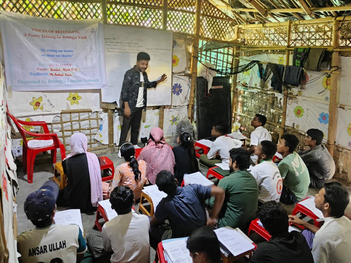Rohingya_RLN's tweet photo. Warm greetings to all,

We are pleased to share that today the Rohingya Lumina Network (RLN) successfully conducted the second day of poetry training for the first batch. We are truly proud of this meaningful achievement. 

Regards;
RLN Team https://t.co/icEkFpqNLA