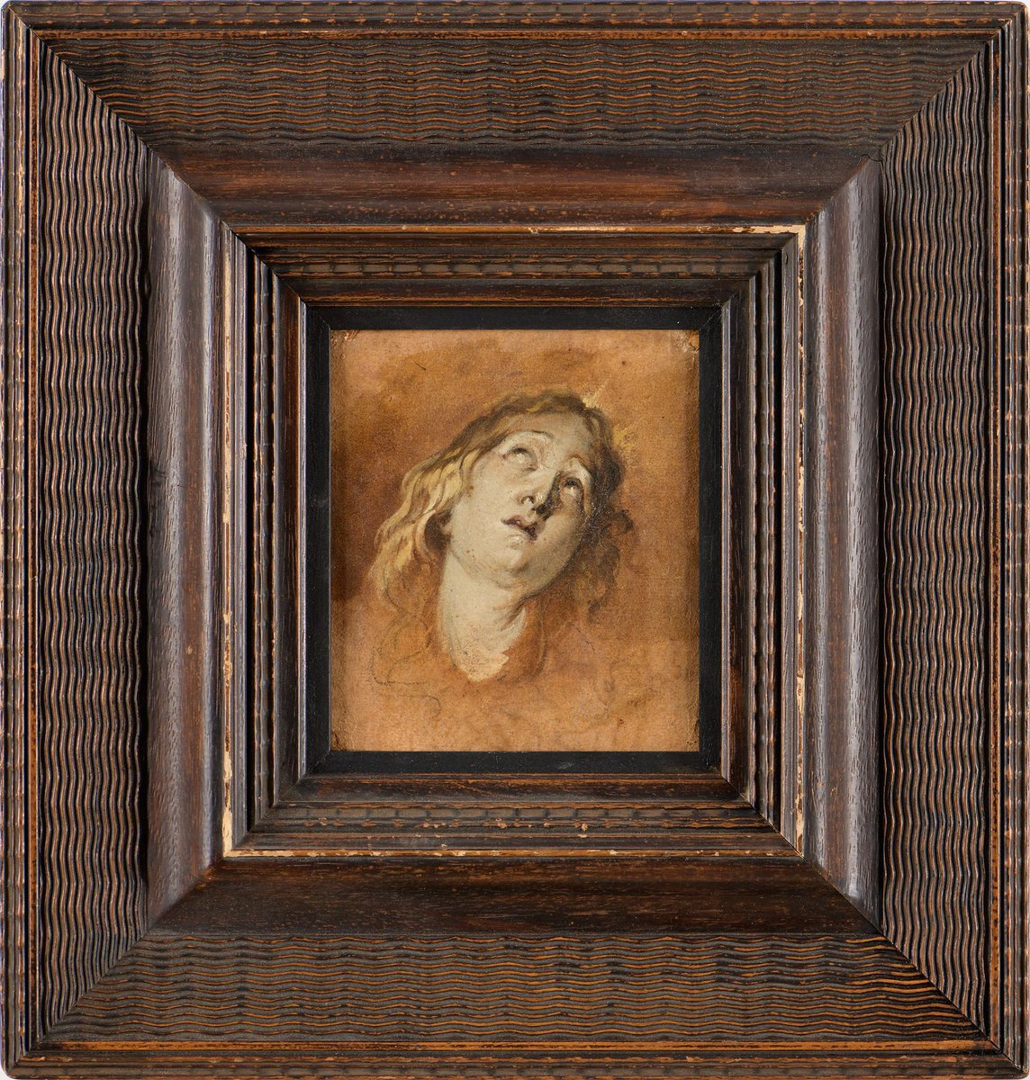 En la misma subasta de Düsseldorf se pagan 3.500 €, frente a los modestos 150 € inicialmente pedidos, por este “Estudio de cabeza”  de la Escuela de Amberes, siglo XVII. Óleo/papel/cartulina, 15,5 x 13,5 cm, que también recuerda mucho a los tronies de Van Dyck