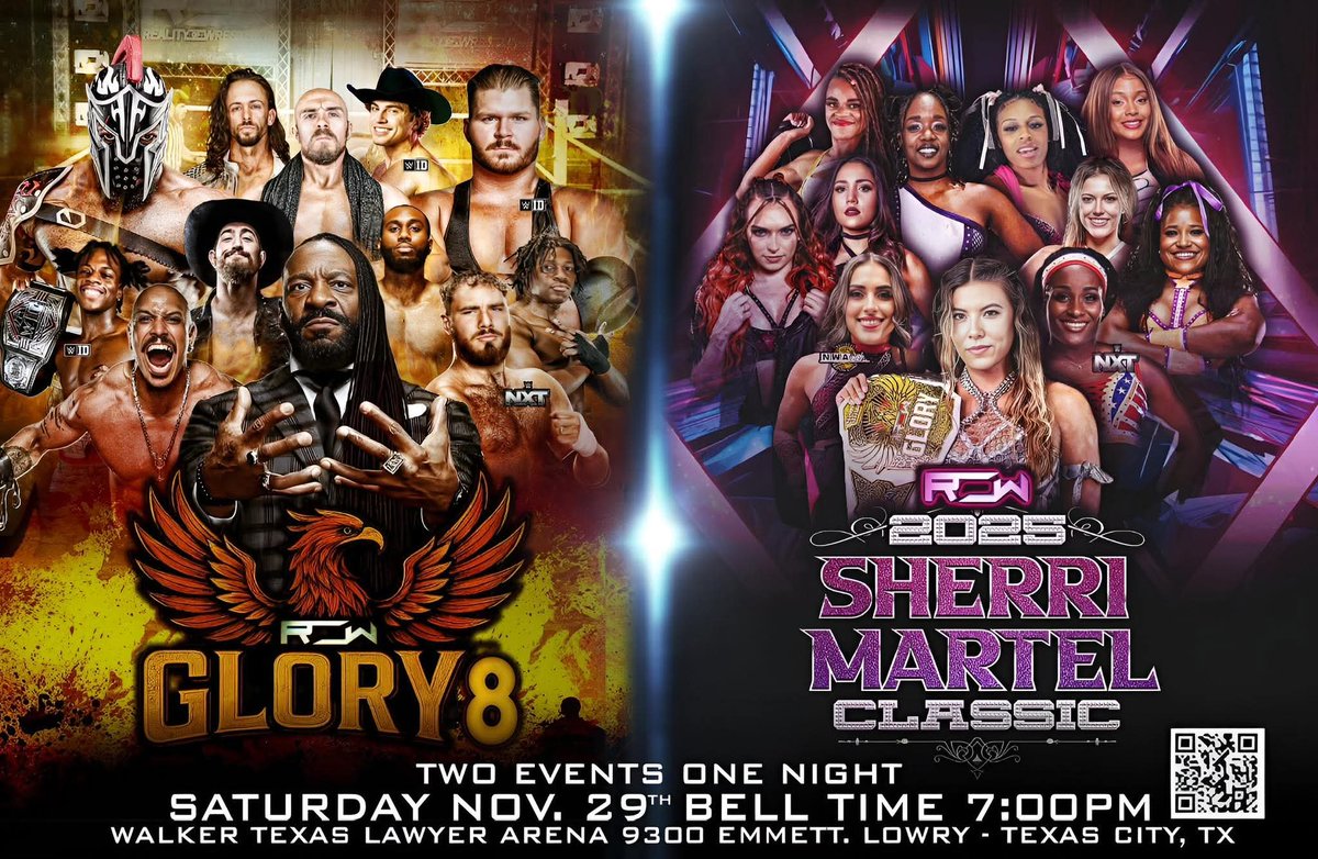 TheUltimatePush's tweet image. Tonight  @TheOfficialROW  kicks off not one but TWO events Glory 8  Featuring @BrooksJensenWWE and The Sherri Martel Classic featuring @MensahTamStock  !