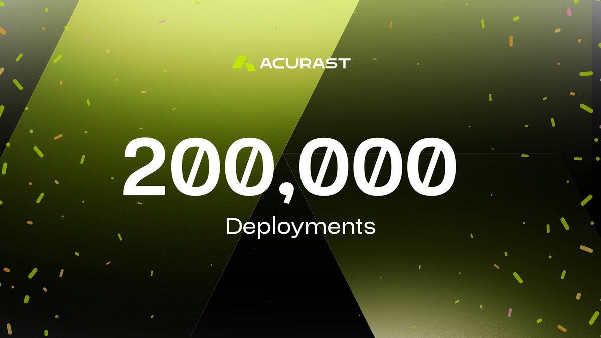 Acurast's tweet image. In less than two weeks, we’ve already broken our previous record.

Acurast has now reached 200,000 deployments!

The only way is up, rebels ⚡