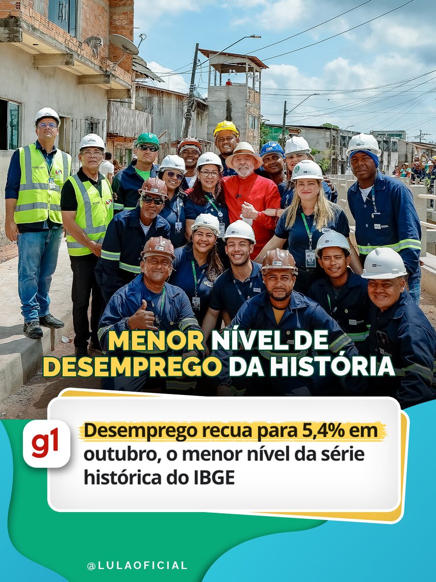 LulaOficial's tweet photo. O desemprego está no menor nível da história, a renda subiu e a desigualdade caiu ao menor patamar já registrado. Conquistas que fortalecem o país e melhoram, todos os dias, a vida da população 🇧🇷 https://t.co/WRsm7z2LV8