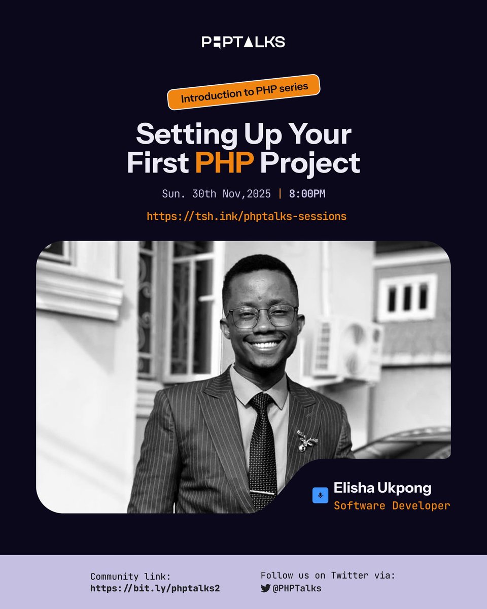 PhpTalks's tweet image. Come ready to learn, ask questions, and connect with the community.
See you there! 

#PHPTalks #PHP #WebDevelopment #TechCommunity #LearnPHP
