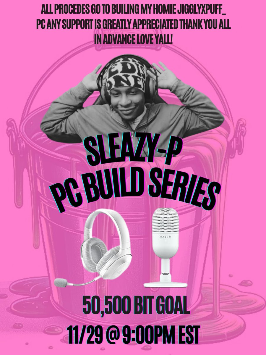 TODAY IS THE DAY GANG!!! We running it up for my dawg <a href="/jigglyxpuff_/">Bigg Pimppin😉😎</a> It’s been a hell of a year this is my last PC build series of the year…Like always any donations are appreciated if you can’t I understand just come show 💙 

Top two donators will have the choice between a