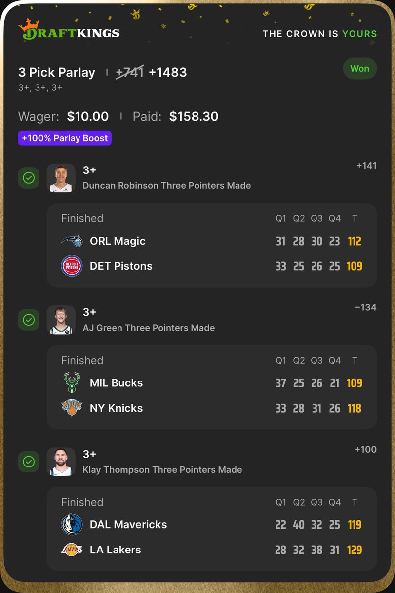 We get the 2’s and 3’s 🔥 

+136 💰 
+684/+1483 💰 

Run it back today?