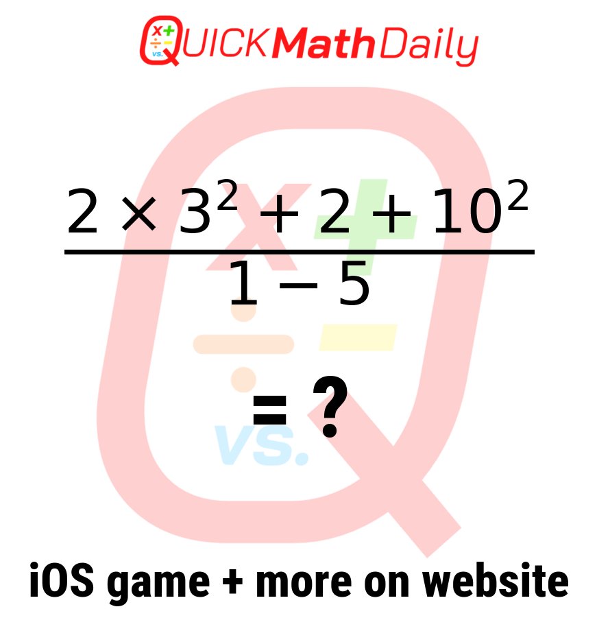QuickMathDaily's tweet image. 🚀 Speed Round! Solve This Equation in Record Time‼️⏱️🧮 

Drop Your Answer in the Comments! ⬇️

See more on QuickMathDaily.com 👀 ✅