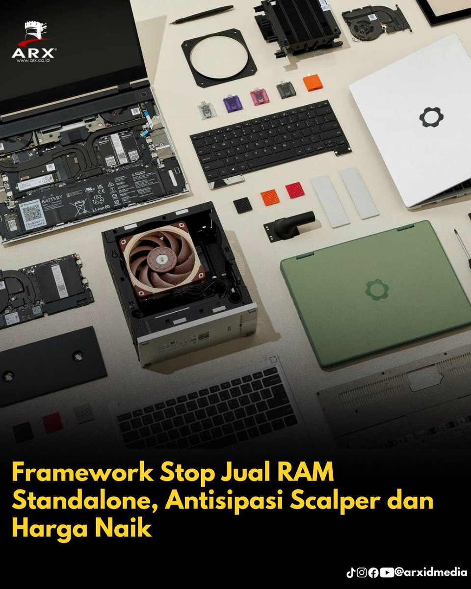 arxidmedia's tweet image. Framework berhenti jual standalone RAM untuk cegah scalper dan prioritaskan inventori untuk pembeli laptop DIY Edition. Framework memperingatkan harga memory dari supplier naik drastis sehingga harga bakal segera dinaikkan.
Source: TechPowerUp 
#arxidmedia #Framework #RAM #Memory