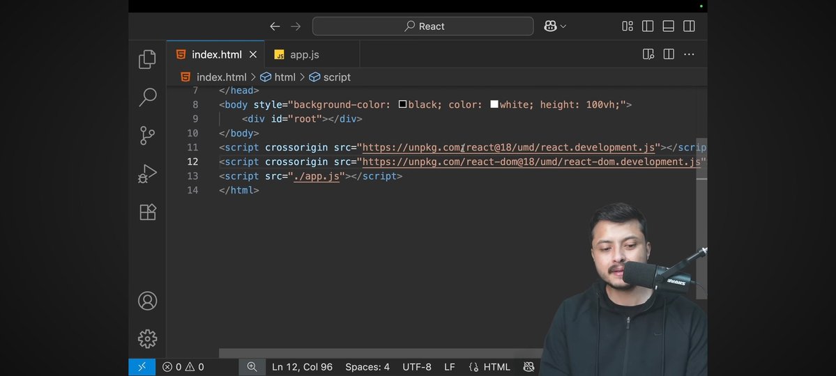 BarnwalNit81849's tweet image. Day 01 React done ✅ 
 
Just completed a deep dive into React fundamentals! 🚀 This tutorial was all about understanding the &quot;why&quot; behind the code.
Key takeaways:
🔄 Custom Elements: Building a reusable createElement function from scratch.
🆚 React vs ReactDOM
#ReactJs  #WebDev