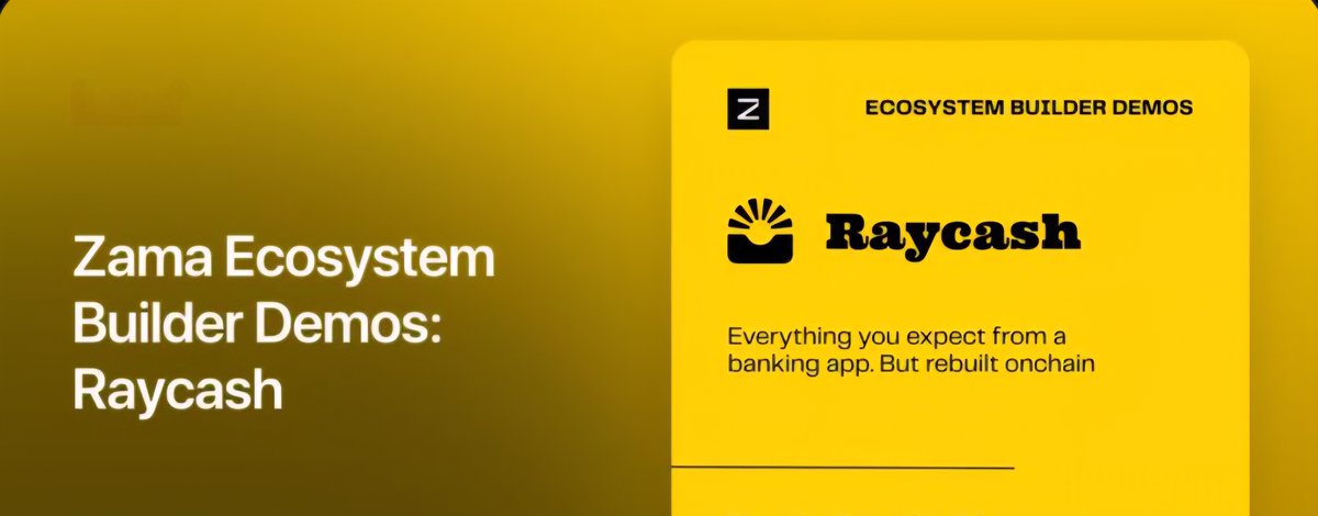 0xBreyn's tweet image. We are in for a treat next week as Raycash will be joining @zama ecosystem builder demo to showcase what they are building on Zama protocol!

Raycash is a on-chain bank that uses confidential stablecoins to keep user&apos;s funds private onchain while allowing staking, spending via…