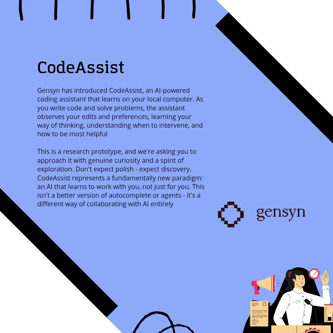 _Miki777's tweet image. .@gensynai has introduced CodeAssist, AI-powered coding assistant that learns on your local computer. As you write code and solve problems,assistant observes your edits and preferences,learning your way of thinking,understanding when to intervene,and how to be most helpful

1/13