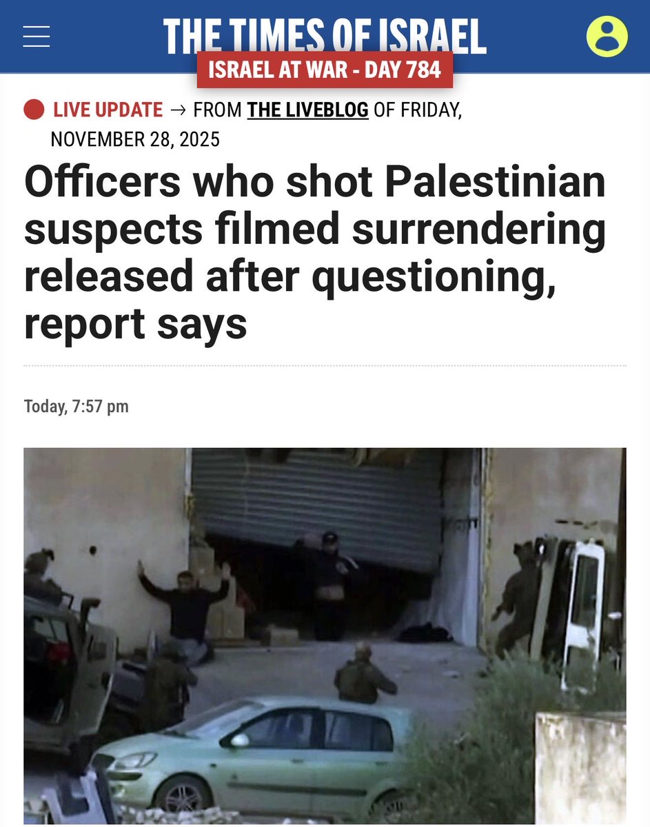 Израильские солдаты, расстрелявшие в упор двух палестинцев после того, как те уже сдались, были освобождены после непродолжительного допроса.

Как будто кто-то ожидал настоящего судебного разбирательства с последующим наказанием убийц.