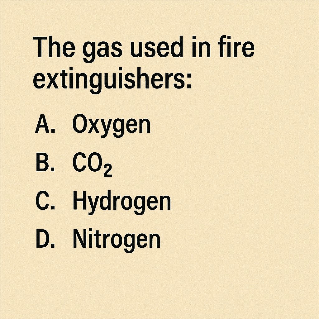 cematerial's tweet image. General Knowledge🔔🔔🔔:

The gas used in fire extinguishers:

#Generalknowledge #UPSC #SSC #RRB #CompetitiveExams #BPSC #UPSCPrelims2026