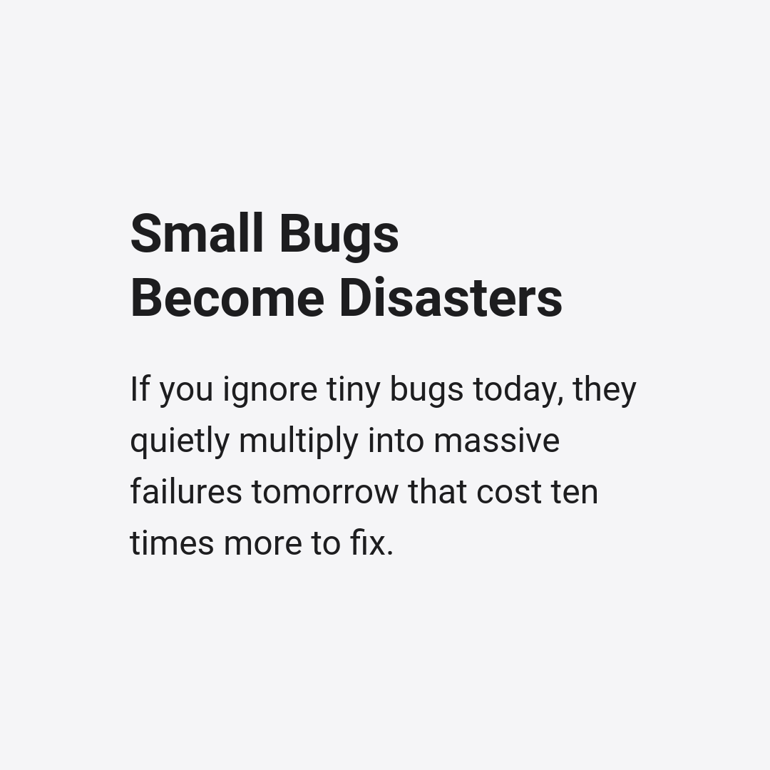 kamranriyazw's tweet image. Example:

A single unchecked null value in a signup API slowly grows into thousands of failed registrations and angry users before anyone notices.

#TechDebt #CodeQuality