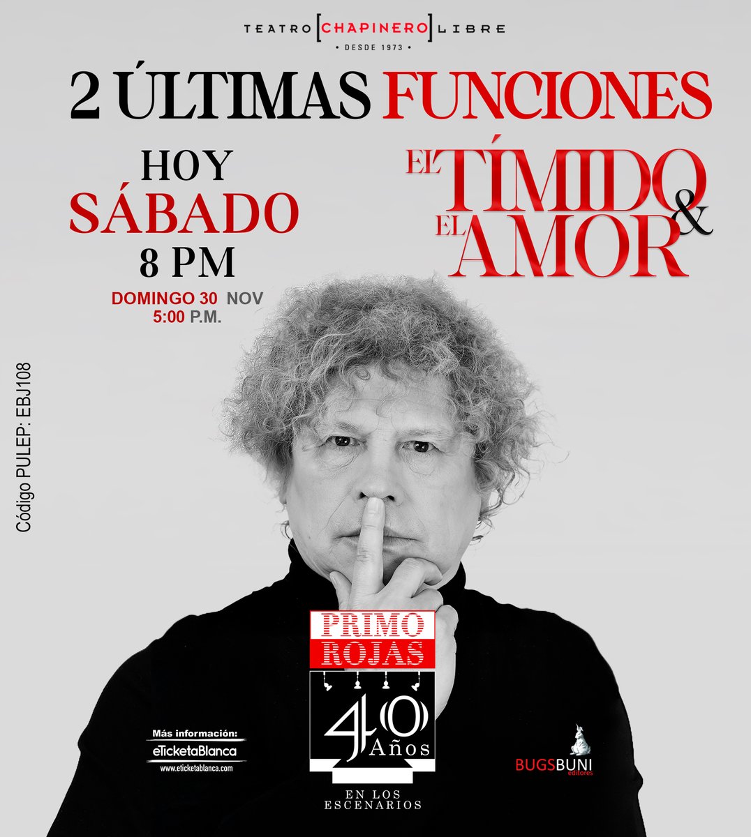 Queridos aristócratas de espíritu en #BOGOTÁ ➡️ HOY sábado la cita es a las 8:00 p.m. en el <a href="/teatrolibrebog/">Teatro Libre</a> Chapinero con ‘El tímido y el amor’.

🎭 Mañana domingo nos reencontramos a las 5:00 p.m.

🎟️ Entradas: tickets.eticketablanca.com/event/el-timid… #PrimoRojas 
 
🅿️ Parqueadero aliado en...