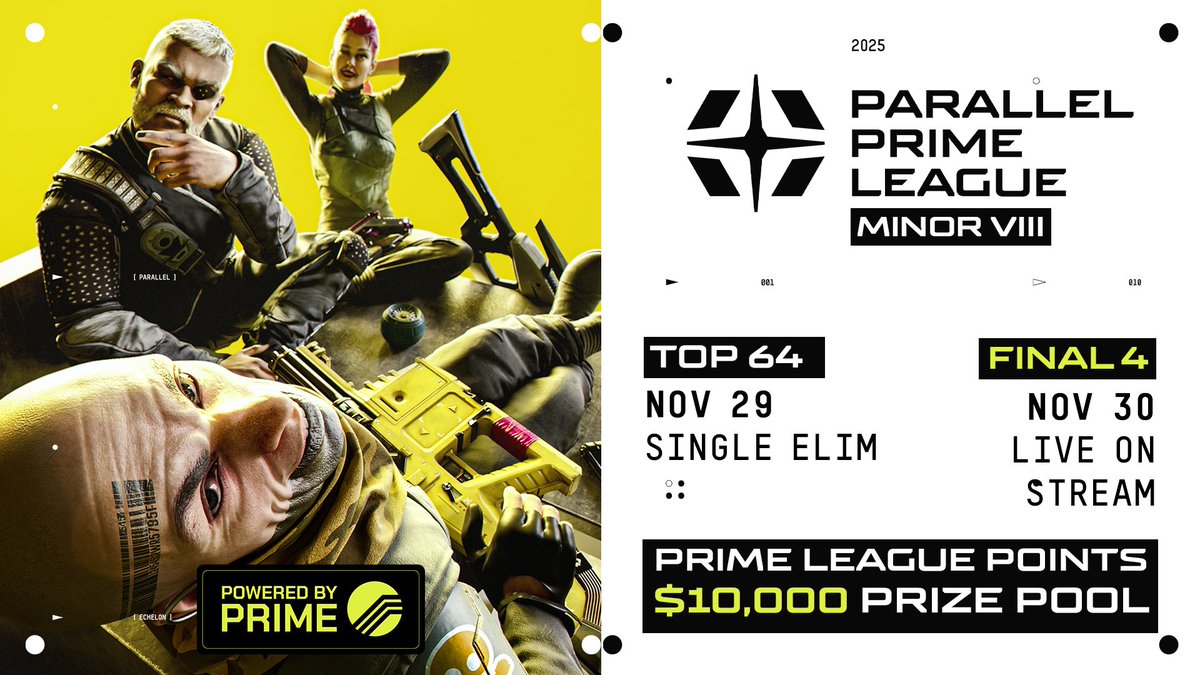 Parallel_League's tweet image. Day 1 of the @ParallelTCG Prime League Minor VIII is starting now with Single Elimination rounds, powered by PRIME!

The top 64 players from the October Ladder face off for a  $10k prize pool and a guaranteed spot in the Major III Top 16:
tournaments.echelon.io/tournament/Pri…