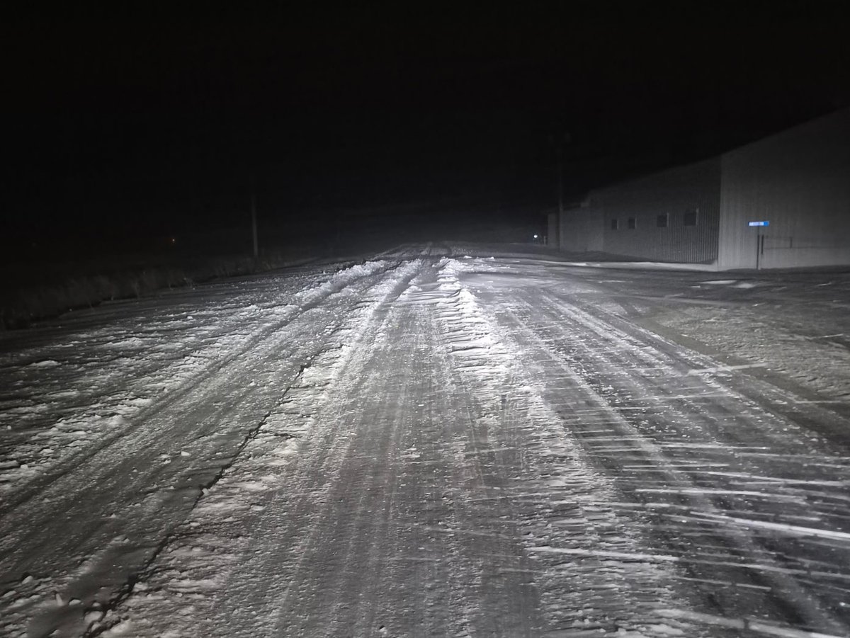 Roads are completely covered this morning. Crews have been out since 5am this morning on the paved roads. Some paved roads are only 1 lane due to drifting.