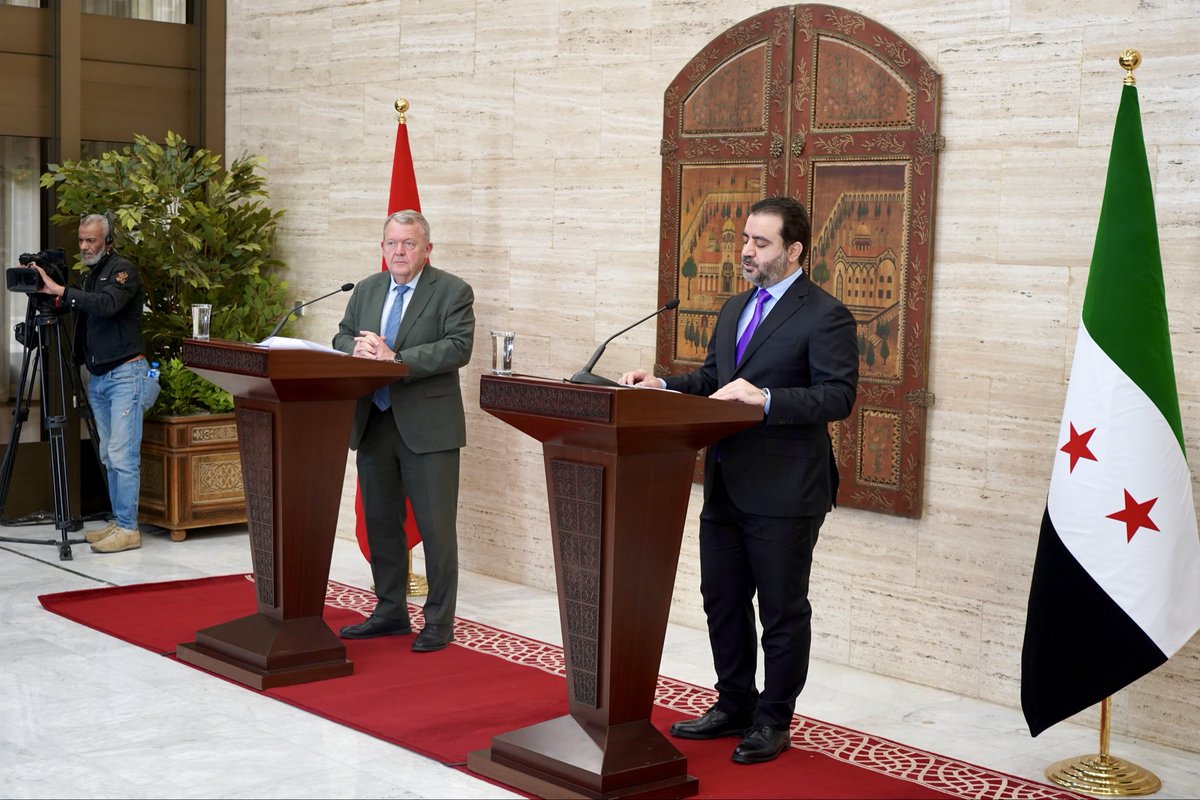 DanishMFA's tweet photo. FM @larsloekke: “Important meeting w/ Syrian FM colleague al-Shaibani. We agreed to strengthen our relationship. A more stable Syria in our common interest. We will work together on moving forward with trade, investments and return of more Syrian refugees from DK and Europe.” https://t.co/AO48tf8dqB