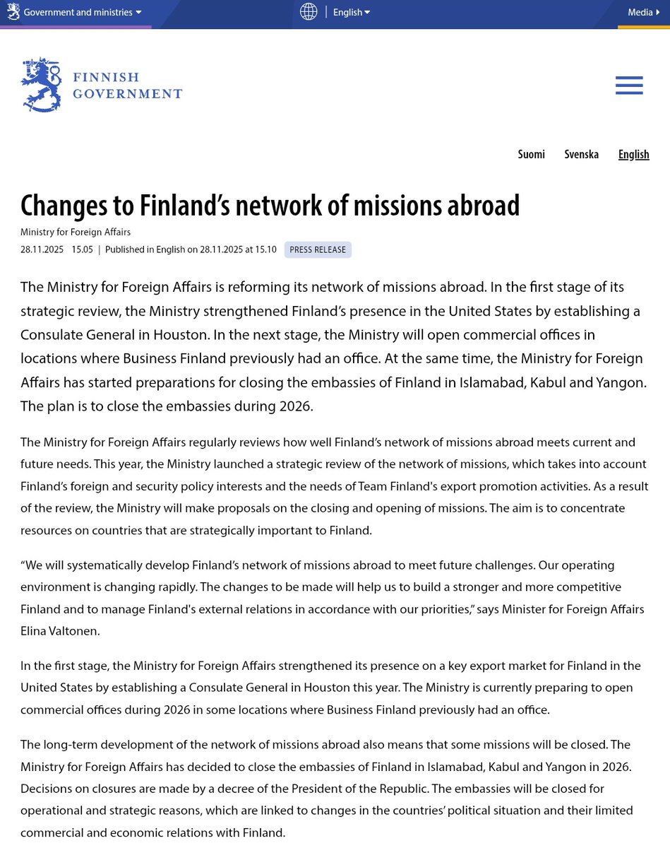 sidhant's tweet image. Finland announces that it will close its embassy in Pakistan, Afghanistan &amp;amp; Myanmar.
