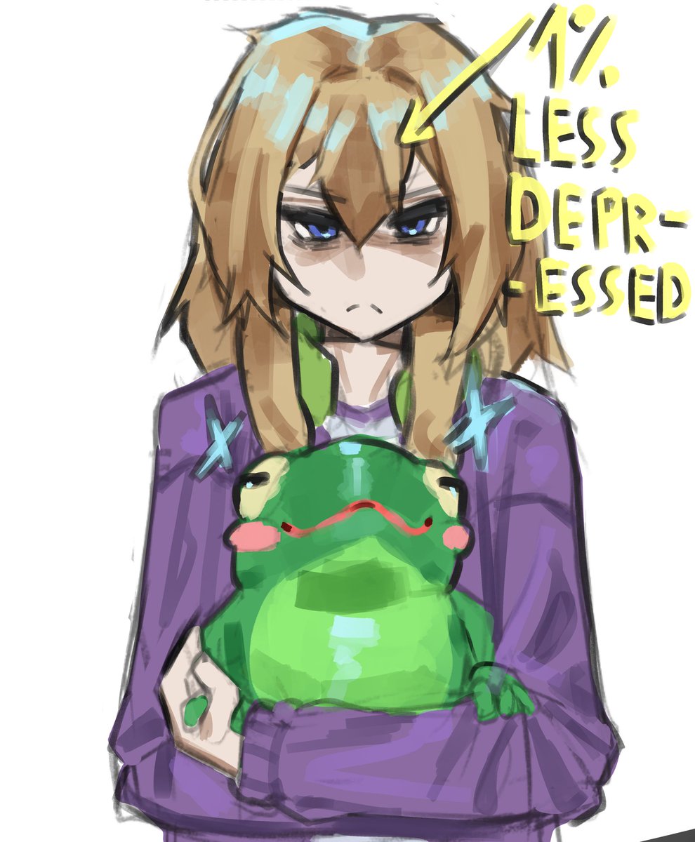 Oomf and her big frog 
Somehow closed the piece without saving on literally last brustrokes and had to re do the piece from a screenshot of a messy sketch. I love csp