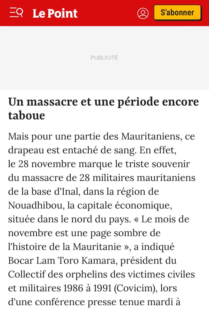 desiree_deneo's tweet photo. Le 28 novembre, jour officiellement consacré à célébrer l’indépendance de la Mauritanie, est pour le peuple noir une date de terreur et de deuil.
Ce jour-là, pour “marquer” la fête nationale, 28 personnes noires ont été prises au hasard et pendues pour célébrer l’indépendance.
Un acte d’une barbarie absolue. Du racisme.  Un crime contre l’humanité.

33 ans plus tard : toujours aucune reconnaissance, aucune vérité, aucune justice.
Le silence officiel est une blessure qui ne guérit pas, une négation de la souffrance des familles et une insulte à la mémoire des victimes.

Aujourd’hui, nous élevons notre voix, notre indignation et notre colère aux côtés de Dieynaba N’Diom et des deux autres personnes actuellement détenues à la police judiciaire pour avoir simplement exigé justice.

Nous exigeons :
1. Leur libération immédiate et inconditionnelle ;
2. L’ouverture d’une véritable instruction sur ce crime que rien ne peut effacer.

Le peuple noir, en Mauritanie et partout dans le monde, doit rester uni, mobilisé et déterminé.
La justice ne se quémande pas : elle s’arrache, elle se défend, elle s’impose.
Restons mobilisé·es.

#JusticePourLes28 #28Novembre #Mauritanie #StopImpunité #JusticePourTous #LibérezDieynaba #LibertéPourLesDétenus #MémoireEtJustice #PeupleNoirUni #DroitsHumains #JusticeNow #NeverForget