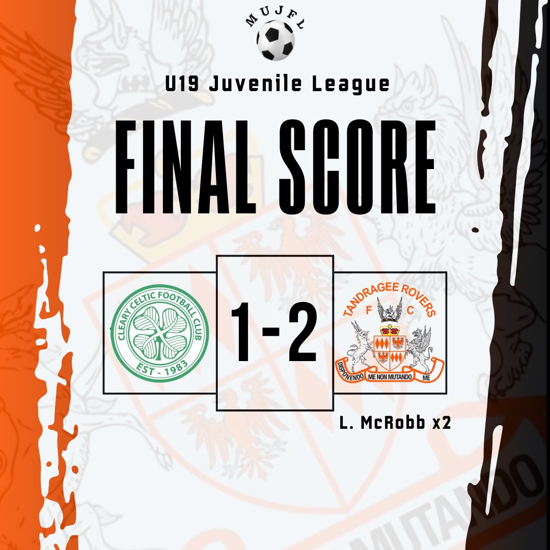 𝐔𝟏𝟗 𝐫𝐞𝐬𝐮𝐥𝐭 🟠⚫️

They did it again. Away to Cleary Celtic and the lads found themselves 1-0 down at HT. Luke McRobb scored midway through the 2nd half to get back to level. It was yet another last minute winner to keep the 100% win record in the league. 👏🏻👏🏻