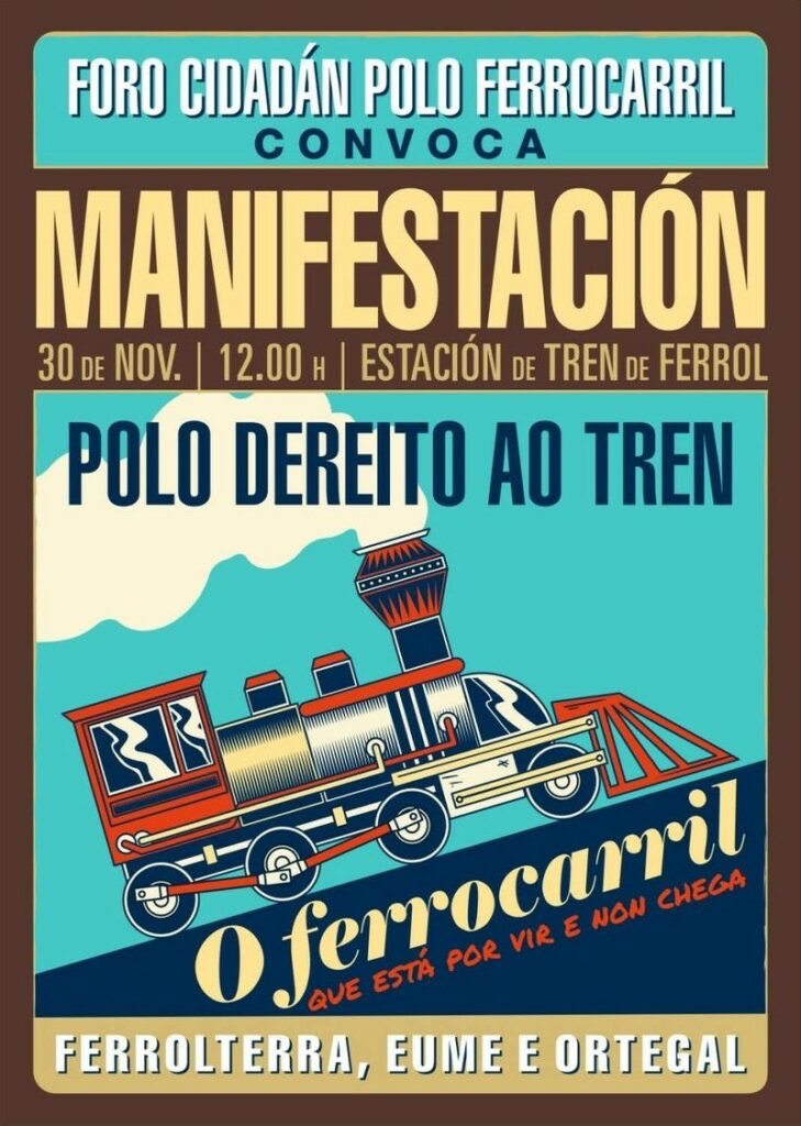 Dende o Baxi Ferrol sumámonos á chamada polo dereito a un tren digno. 

Este 30 de novembro ás 12:00 h, todas e todos á estación de Ferrol! Imos facer que a nosa voz conte. 🚆💙