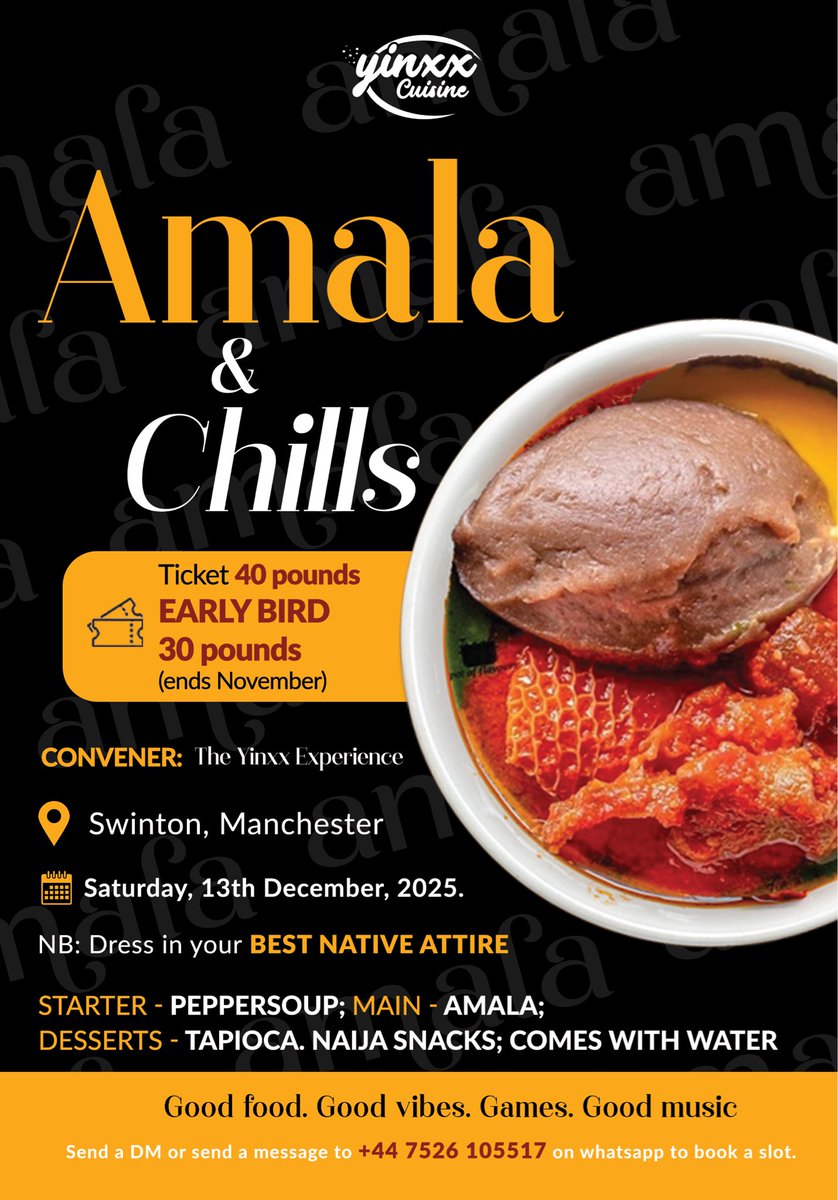 _yinxx_'s tweet photo. Hi guys. I am having an event in Manchester on 13th December 

You are about to get a real taste of Lagos life. If you have been craving good food, music, vibes and laughter, this is for you. Spaces are limited and only payment secures your slot. 

Please RT https://t.co/ZemtqYSzAC