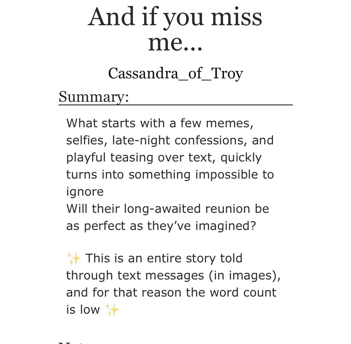 I left my “hope” of what I’d like to see on a Fic, and they took that inspiration and made it happen. Never had that before.🥹

If you haven’t read this lovely story, you need to. Beautiful, Flirty, Sexy, Chaotic, and as always such a gorgeous friendship.👏🏻💋💙💛

🔗: