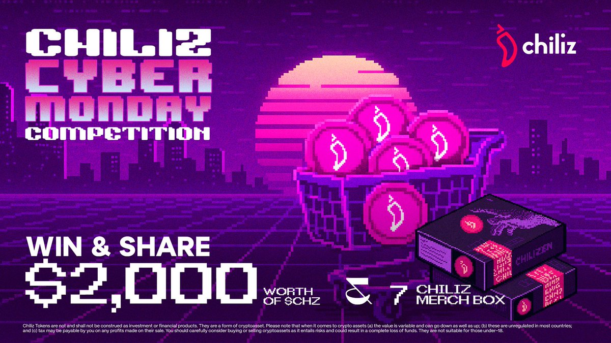 If you want an EPIC Cyber Monday win go check the competition hosted by my partner <a href="/Chiliz/">Chiliz - The Sports Blockchain</a>! 🏆

Prizes include up to 10,000 $CHZ per winner and Chiliz merchandise packs! Just stake 1,000 $CHZ and nail 3 questions about Chiliz Chain to win! 🤝

Join Here: rebrand.ly/chiliz-cyber-m…