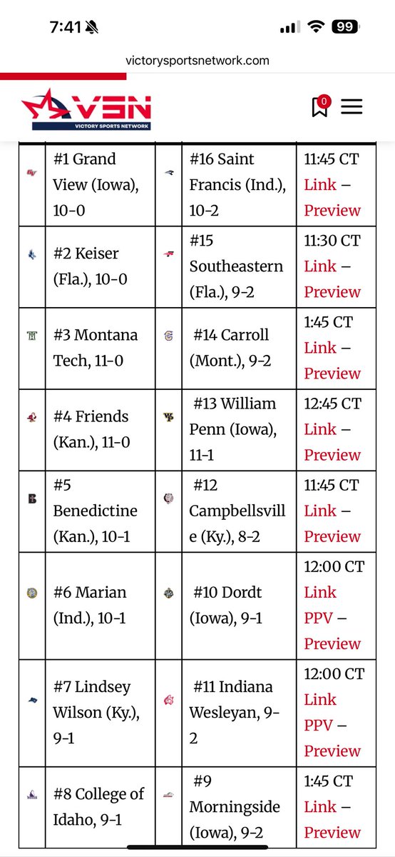NAIAFootballVSN's tweet photo. NAIA FCS Round 2 Broadcast links and game previews on the VSN site.

https://t.co/qVnvgTQKzT https://t.co/JDMPD3SN2I