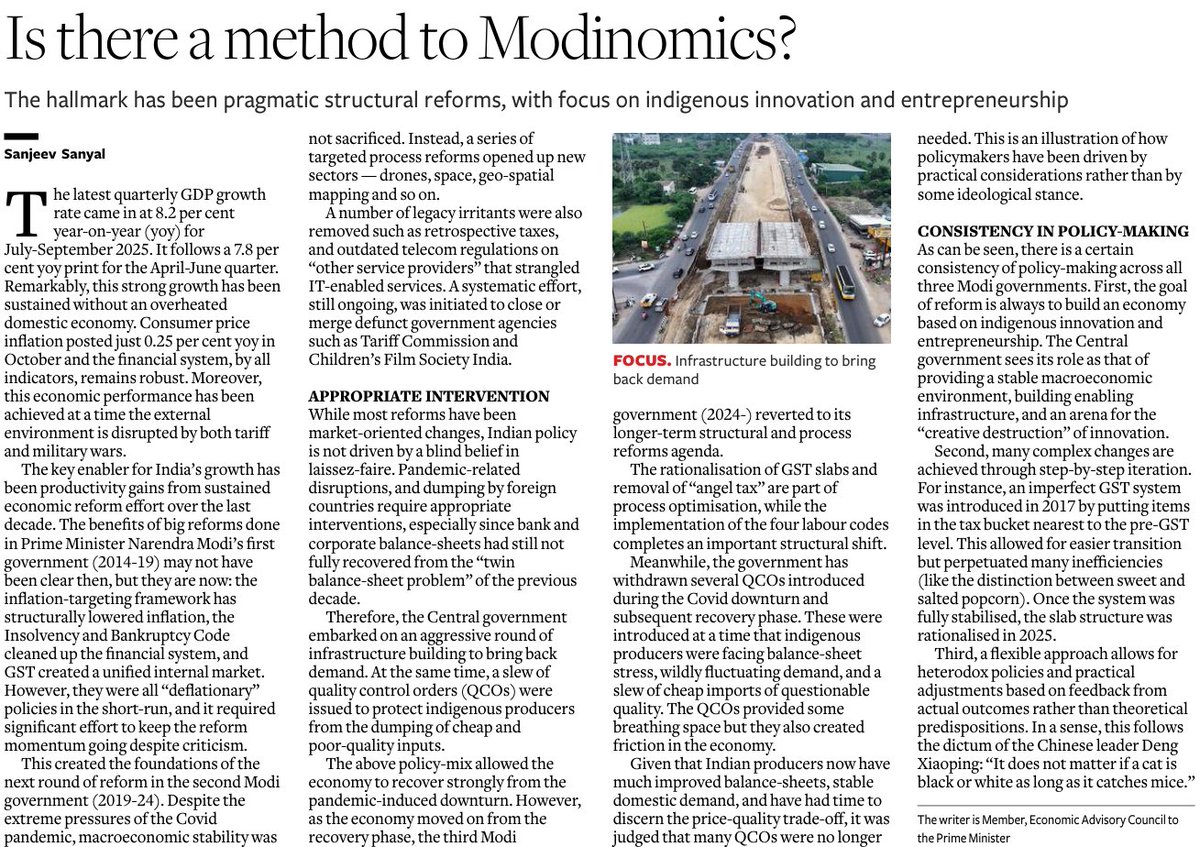 c_aashish's tweet photo. Modinomics: The hallmark has been pragmatic structural reforms, with focus on indigenous innovation and entrepreneurship

- @sanjeevsanyal https://t.co/NoDkaU3qz4