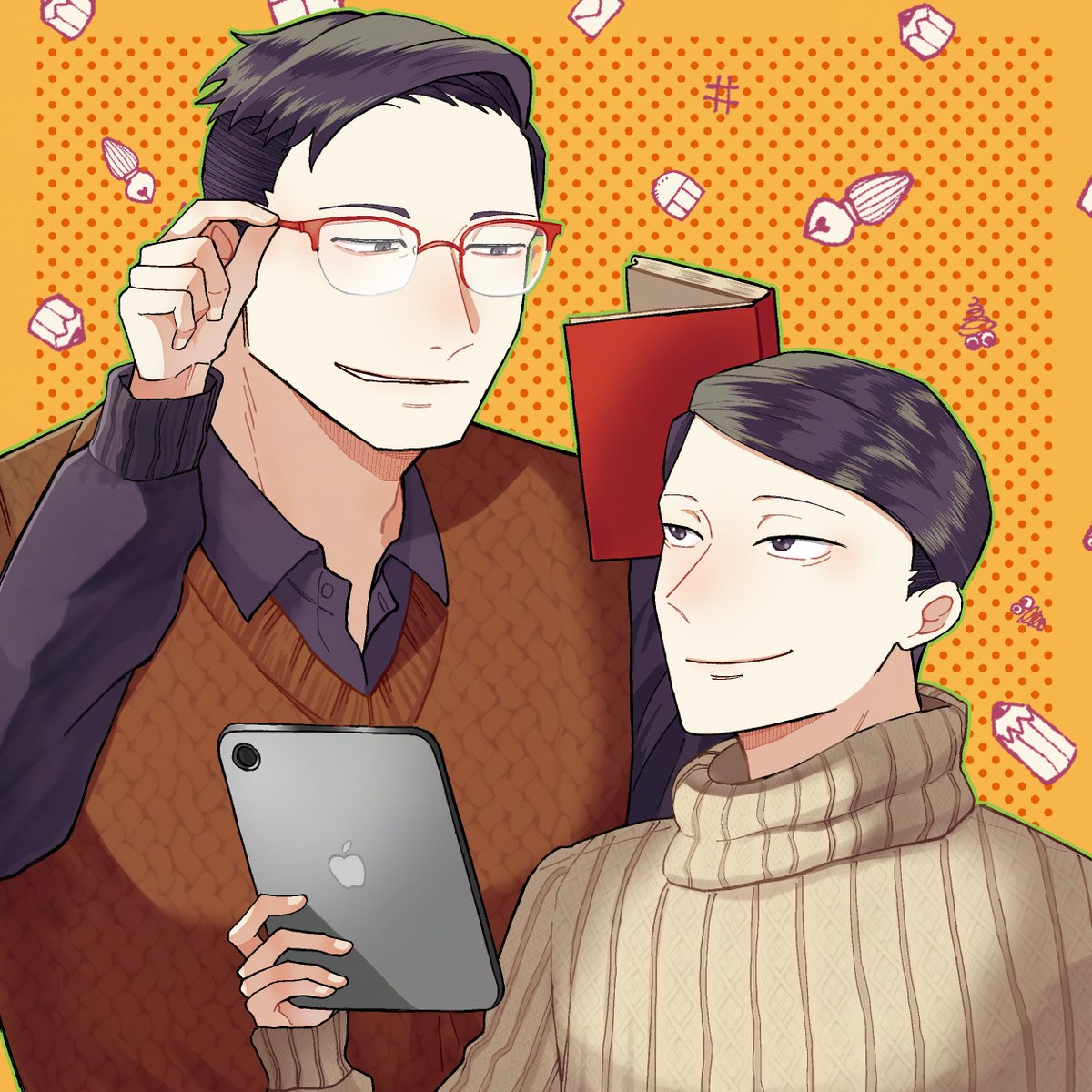 #秋のいをする絵描きローテーション企画
ラフ：にげみずさん
線画：くつずれさん

秋色のカラーパレットを使ったので青じゃなくて紫を使ってます！補色の緑もちょっと添えつつ全体的に秋色でまとめています！タブレットの光沢とか、眼鏡のレンズとか、塗るの楽しかったです！！