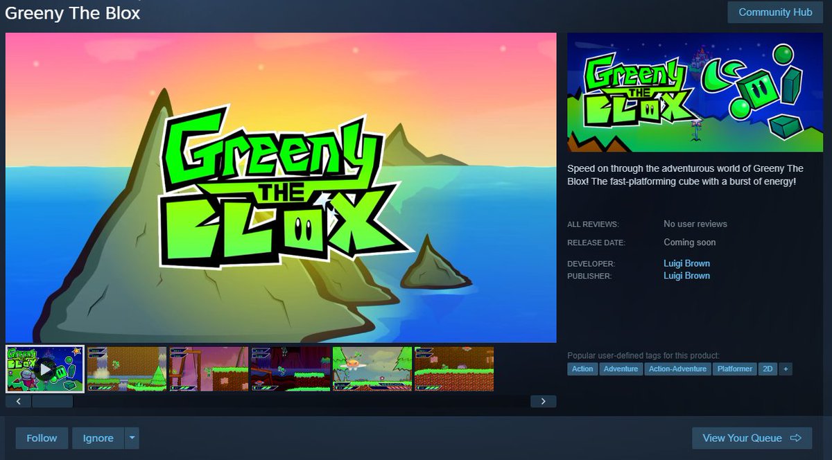 LuigiBrownCT's tweet photo. Exciting news!

Greeny the Blox's store page is now up on Steam! Along with a new demo!

Wishlist it and downlaod the game here:
https://t.co/hJxxJLictr

(You must have a steam account to download and play) https://t.co/EGgEXqk5U4