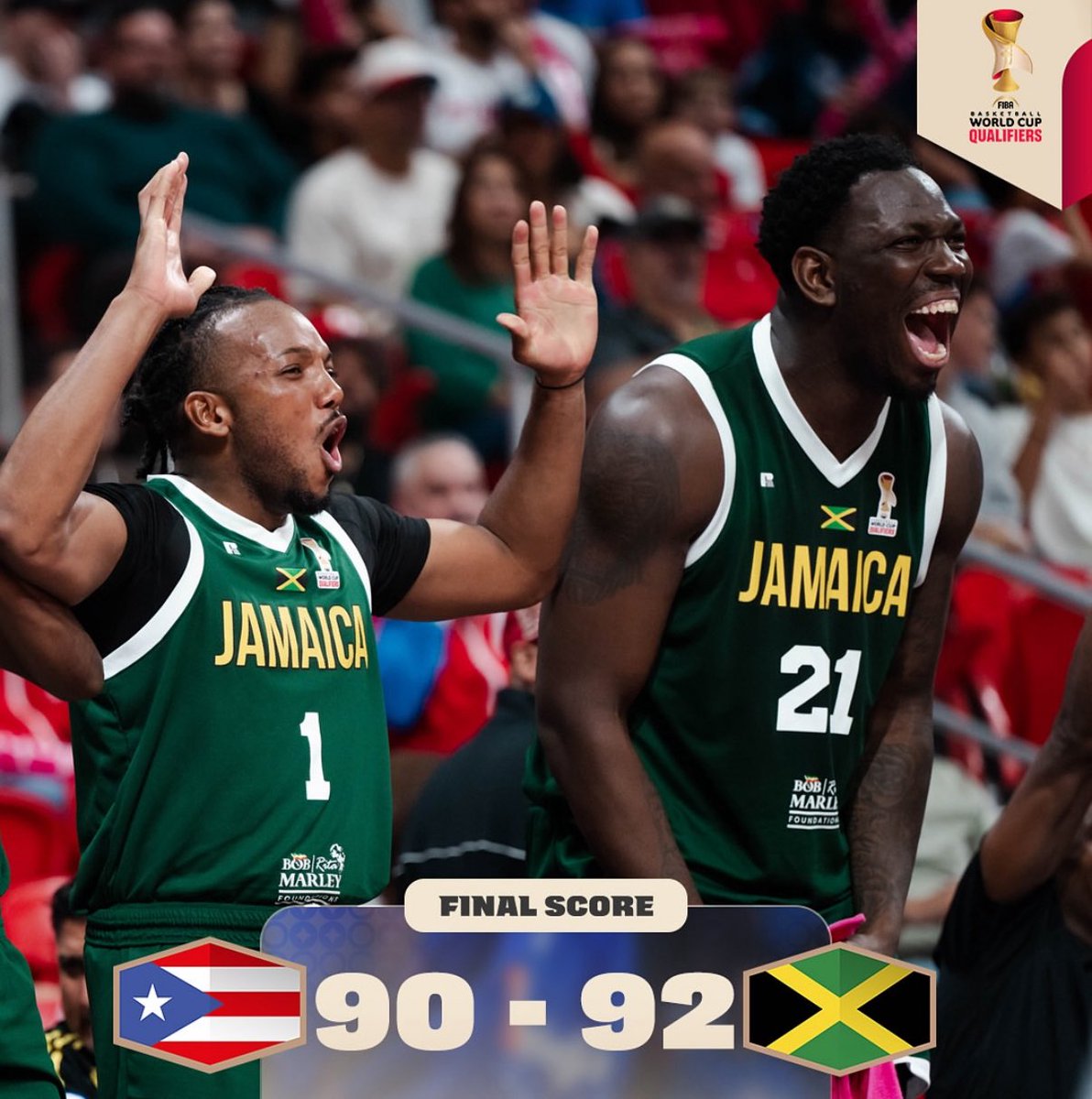 wcchen's tweet image. Basketball: #Jamaica (FIBA World Rank #95) upset Puerto Rico (#16) 92-90 in World Cup Qualifier. Kofi Cockburn (born in #Kingston, plays in Japan) stars.#Caribbean 
fiba.basketball/en/news/jamaic…
