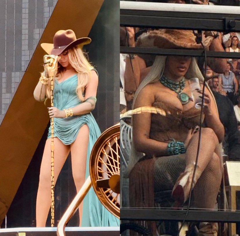 stuncalis's tweet image. remember when Cardi B and Beyonce was matching at her ‘Cowboy Carter’ tour… 😍