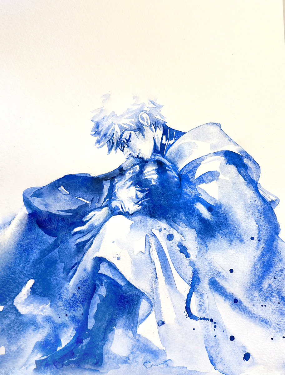 I was sad that I don’t have #orufrey embracing, so I made this messy watercolor.  
#Δ帽子