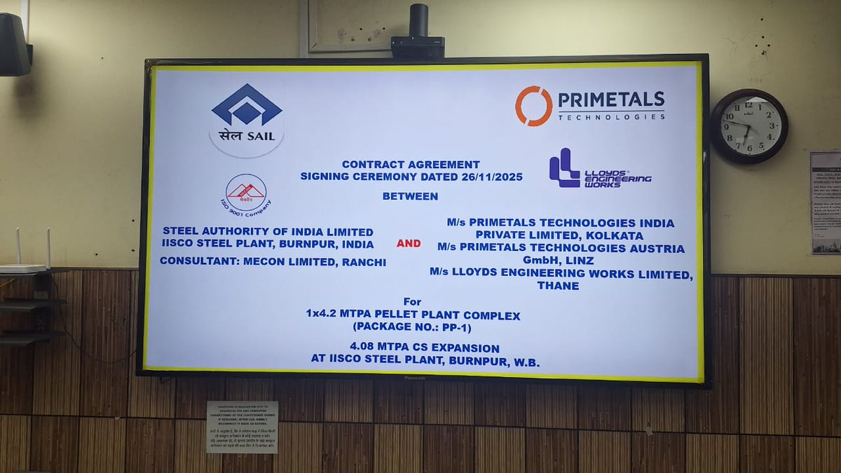 A contract for setting up a 1 × 4.2 MTPA state-of-the-art Pellet Plant under 4.08 MTPA expansion plan, was signed with a consortium lead by <a href="/primetals/">Primetals Technologies</a>. Featuring Wet Grinding &amp; Filtration Systems, it will ensure consistent supply of quality burden for Blast Furnace. <a href="/SAILsteel/">Steel Authority of India Limited (SAIL)</a>