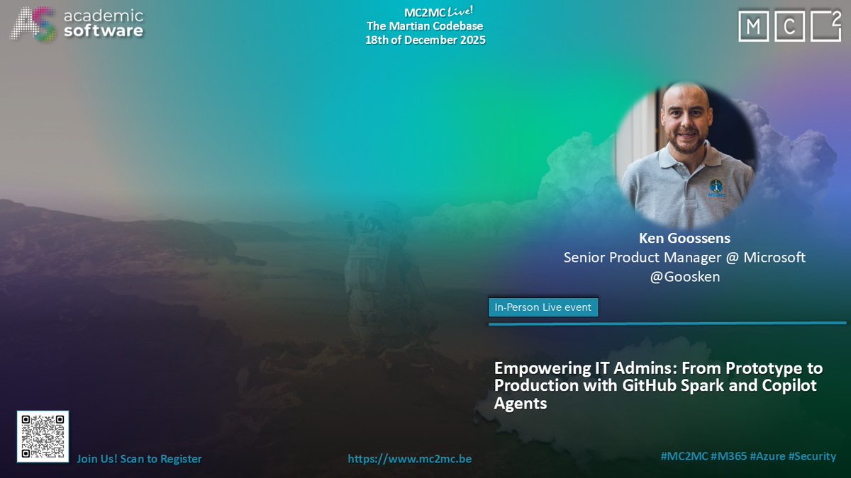 mc2mcbe's tweet image. We’re excited to share that @Goosken will be joining us as speakers at MC2MC Live: The Martian Codebase! 👾 

📅 Thu, Dec 18    
🎟️ mc2mc.be/mc2mc-live-the…  

#MC2MC #MC2MCLive #Community #CommunityPower #Microsoft #M365 #Security #Azure