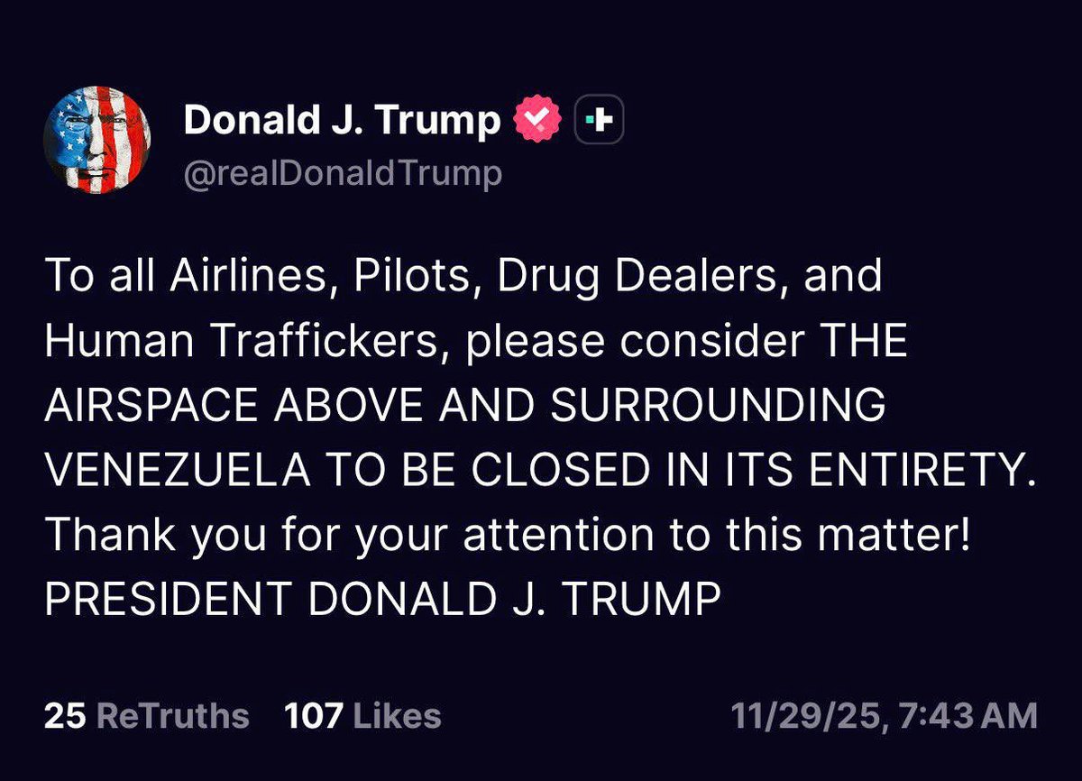 MOSCOW_EN's tweet image. 🚨🔥🔥Extremely dangerous: 

Trump closes Venezuelan airspace!?

War is imminent!!! 

#Trump #Venezuela #Dangerous #War