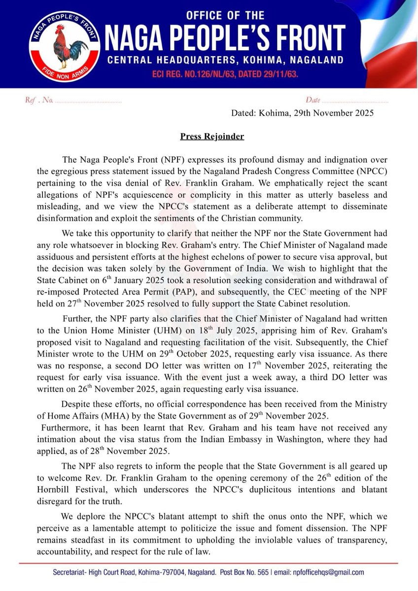 npf_fna's tweet image. Setting the facts right: #NPF responds to #NPCC’s unfounded allegations.  #Nagaland #OfficialRejoinder #TruthMatters #ResponsiblePolitics
